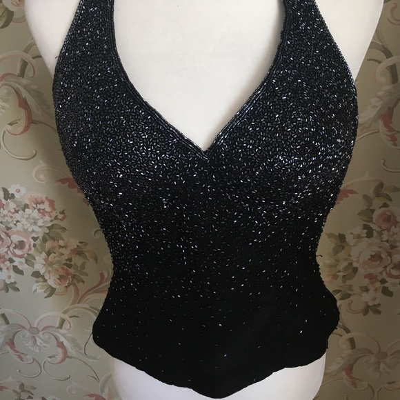 Black beaded halter top - Picture 2 of 6
